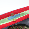 denim bag upcycled with woven mandala -closure detail